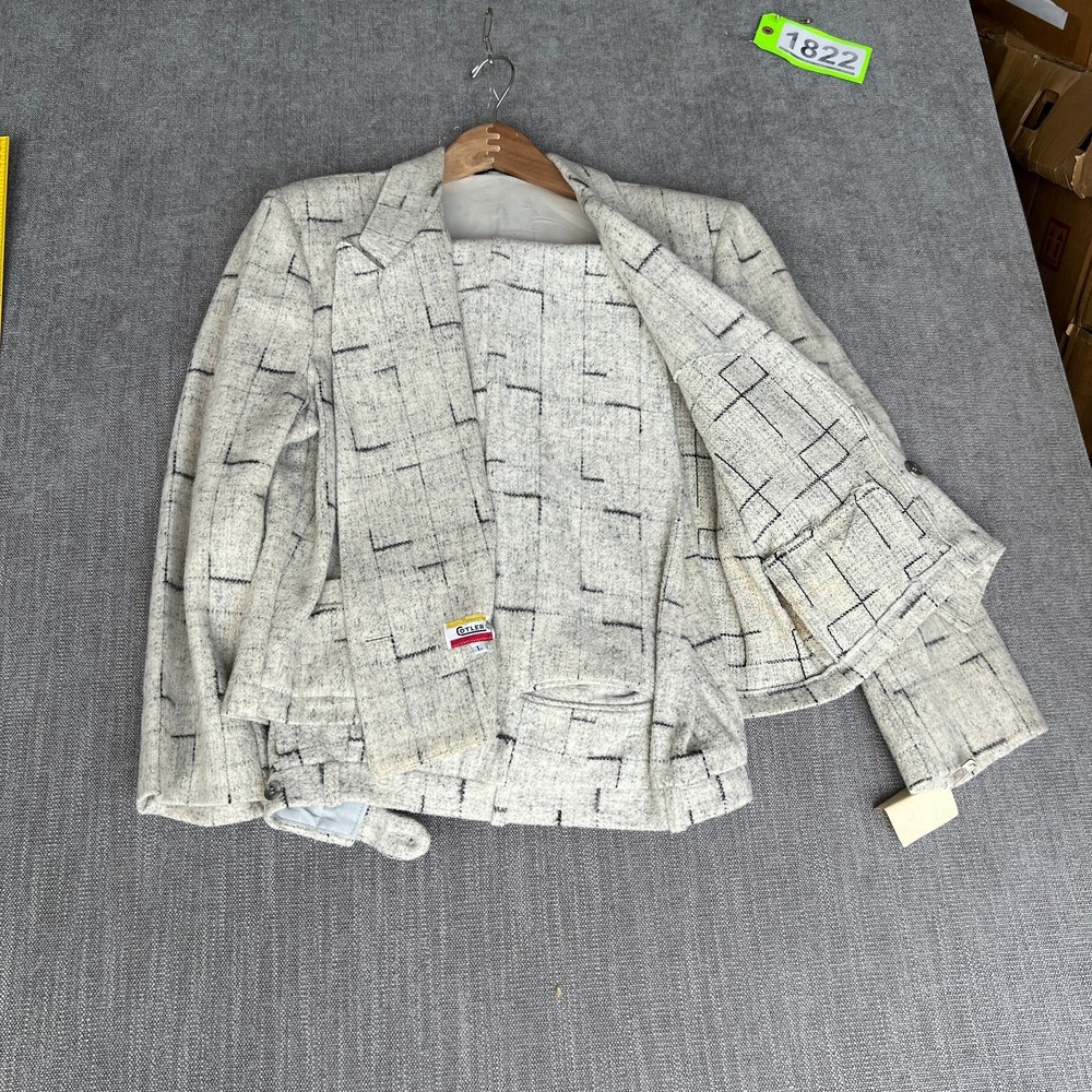 Vtg Cotler 2-Piece Blazer & Pants Suit Womens 44L 34/30 Gray Wool Blend Check